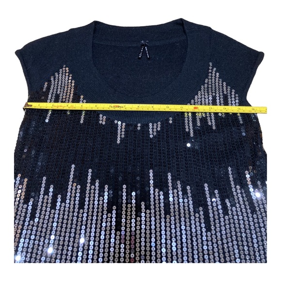 Lapis Angora & wool blend sweater dress with black & silver waterfall sequins. - Picture 4 of 7